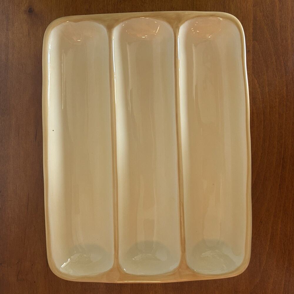 Pottery Barn Ceramic 3-Section Serving Tray Beige Rectangle 11.5”x 9”